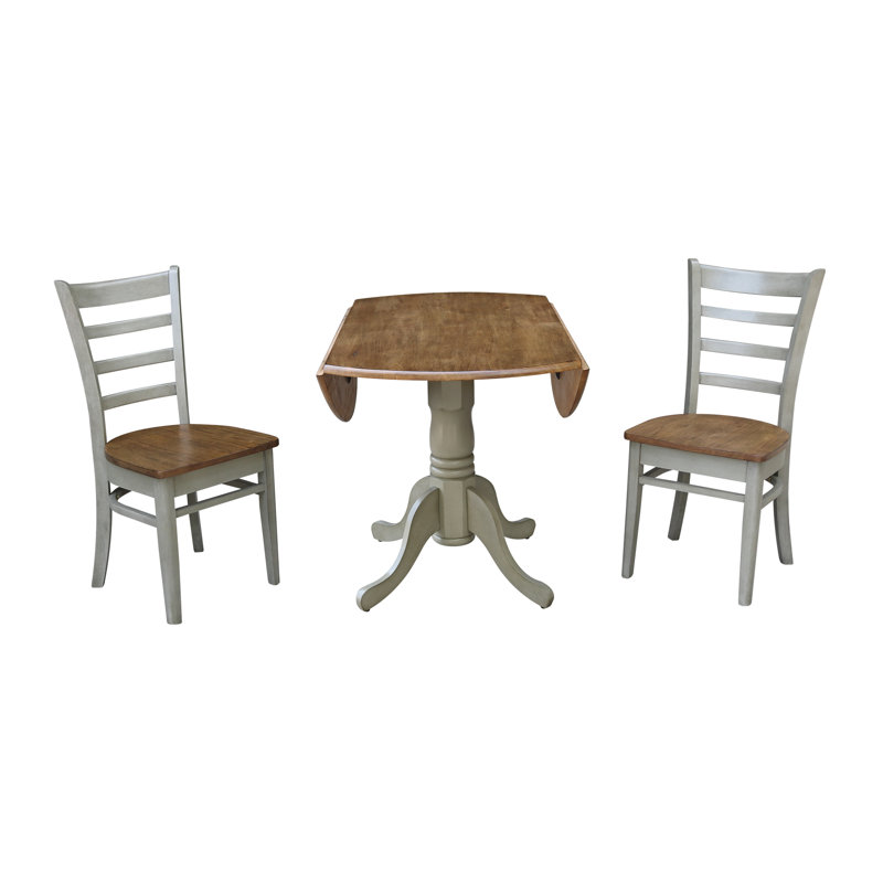 Hinerk - Ensemble de salle à manger en bois massif double Dropleaf pour 2 personnes, Hickory / pierre