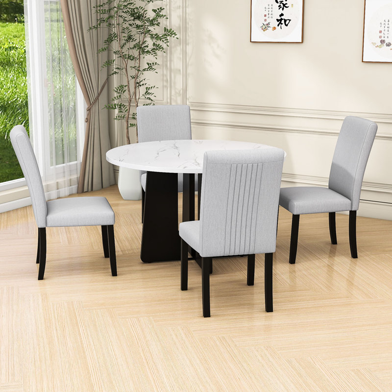 Ensemble de salle à manger rond 5 pièces, table moderne avec 4 chaises rembourrées pour la salle à manger et la cuisine