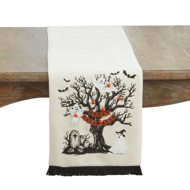 Happy Halloween Ghost Tree Embroidered Table Runner Table Runner 13" X 72"