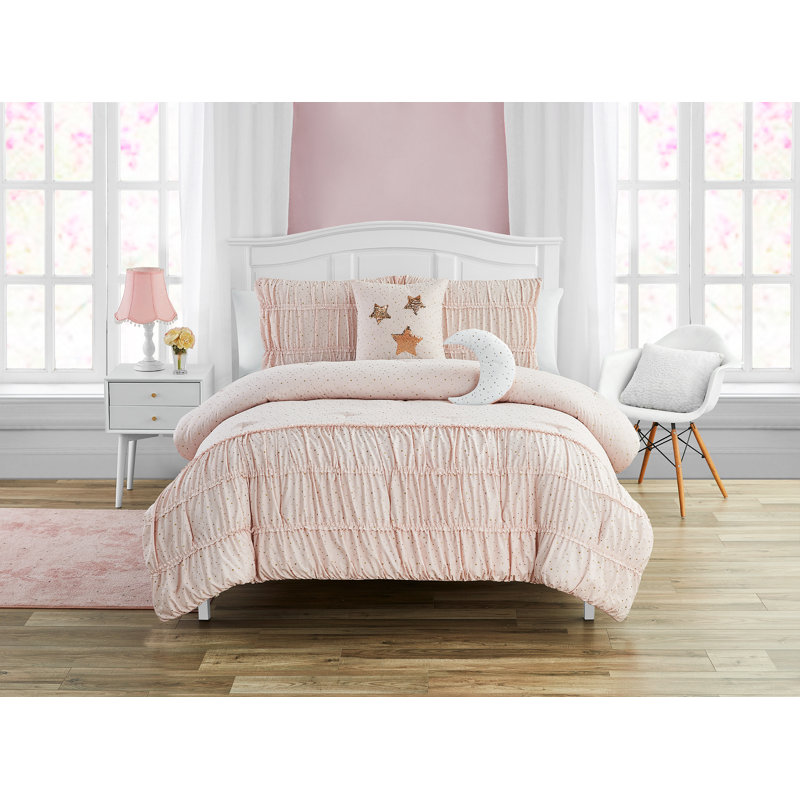 Blush Microfiber Twin Comforter Set with Decorative Pillows