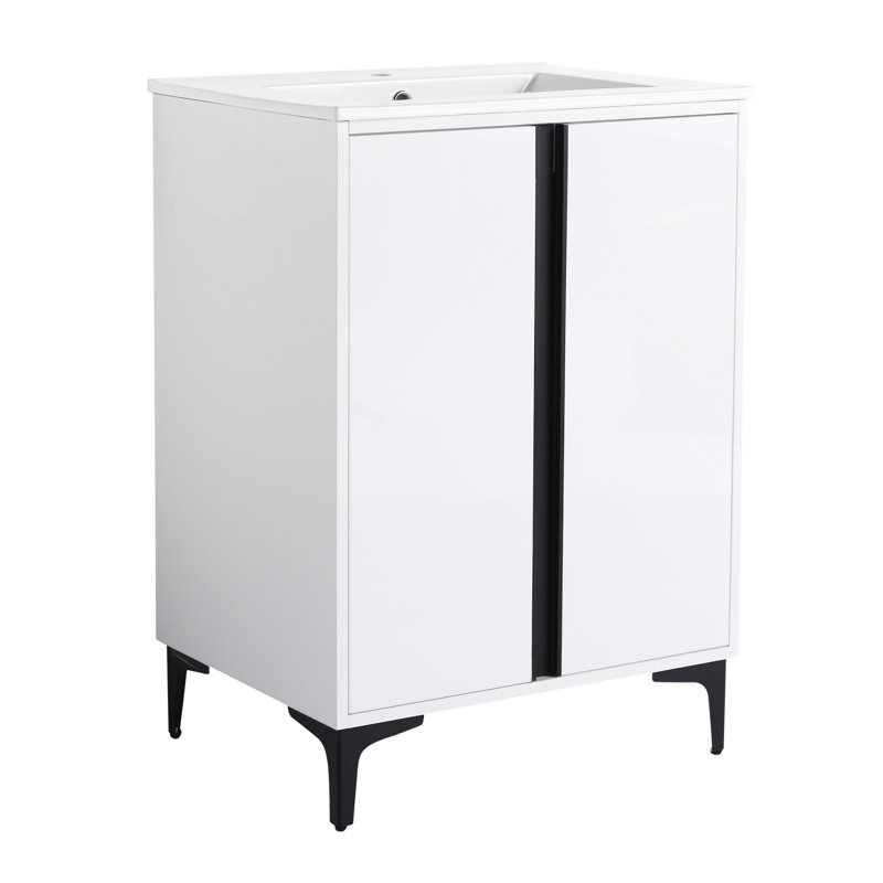 Amaire 24 " W Free Standing Wall Mounted 1 Single Vanity Bathroom Vanity With Ceramic Top