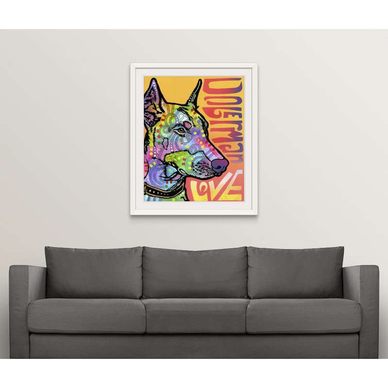 « doberman luv », impression, Cadre blanc, H 28 po x l 24 po x P 1 po