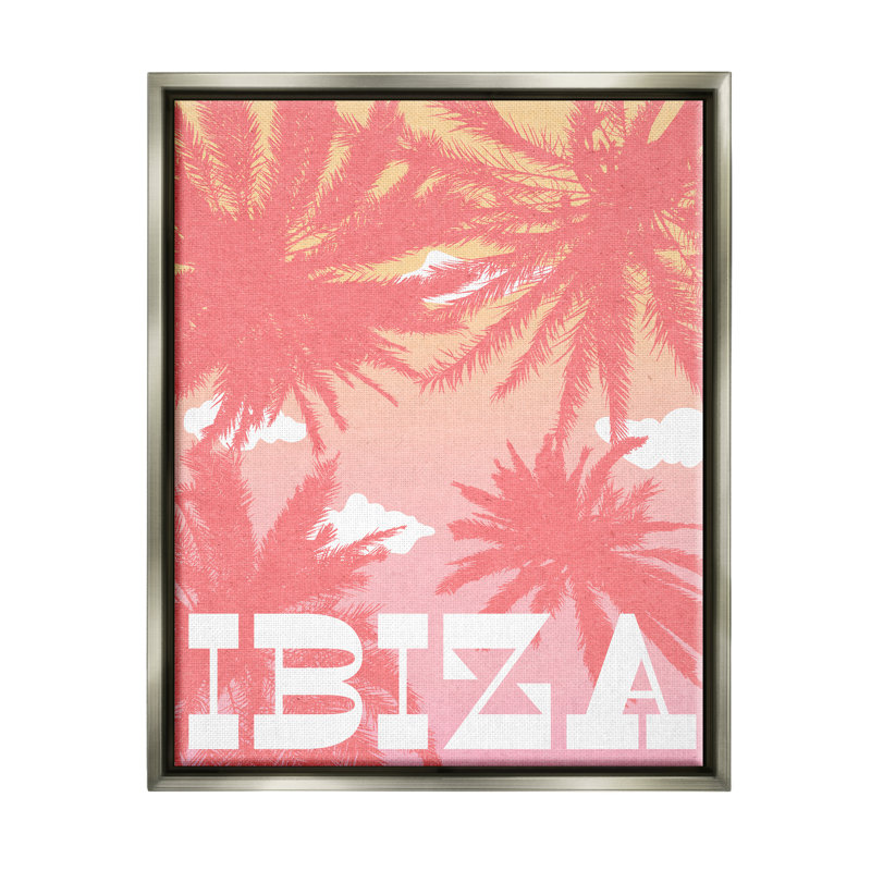 «Tropical Ibiza Palm Trees - Floater Frame», impression sur toile, H 21 po x l 17 po x P 1,7 po, Cadre flottant gris lustré