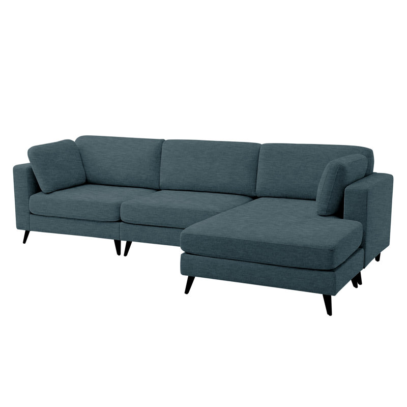 L-Shaped Sectional with Reversible Ottoman , Blue Polyester Blend
