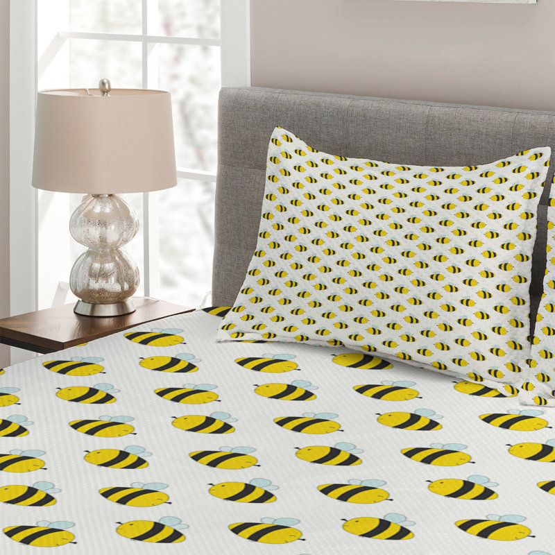 Honey Bee A Polyester Coverlet, King Bedspread + 2 Shams