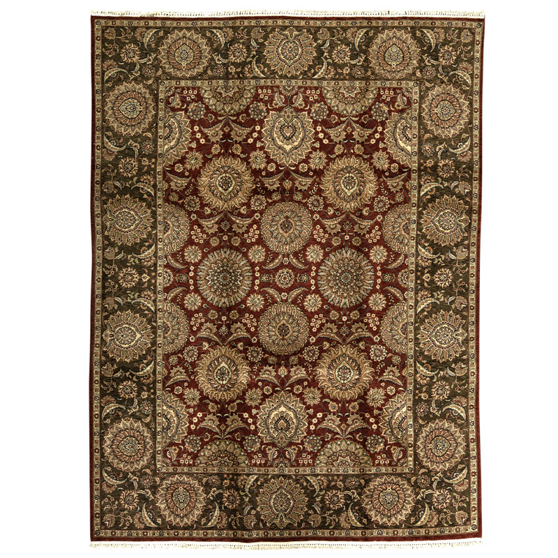 Tapis rouge / brun / beige noué à la main de haute qualité