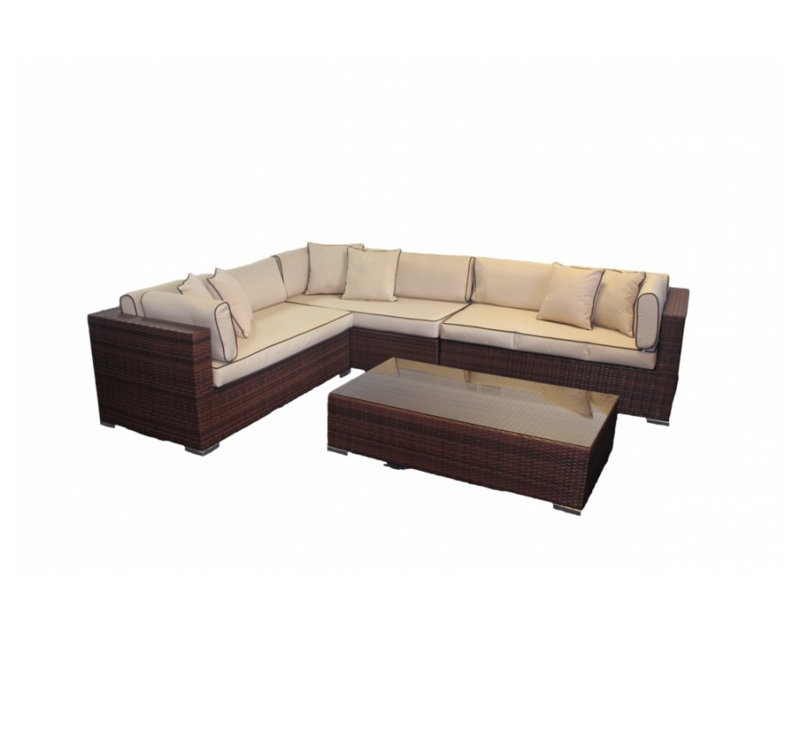 Tessa 6 Seater Rattan Corner Sofa Set with Cushions, Chocolate/Cream