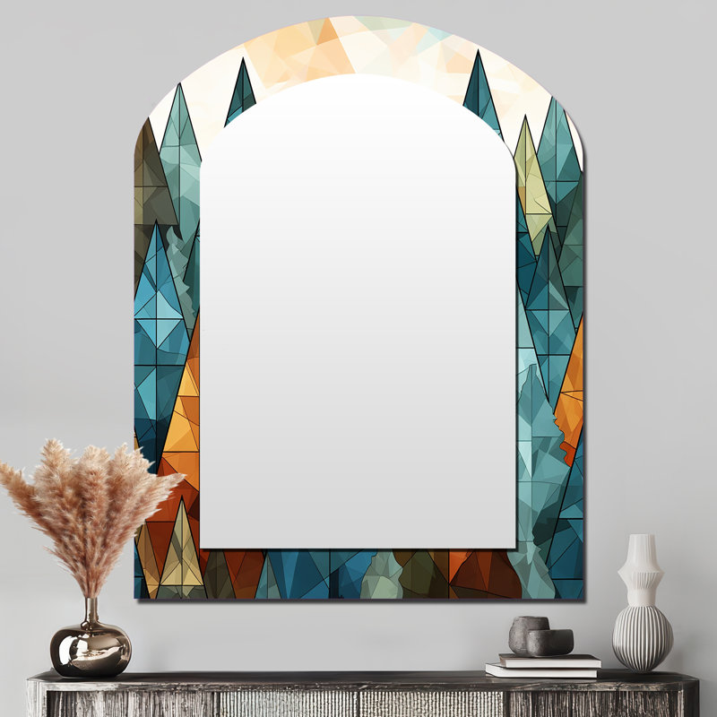 Vert et orange, mosaïque de Noël minimaliste I - miroir asymétrique minimaliste, miroir mural décoratif arche verte, impression d'art en métal