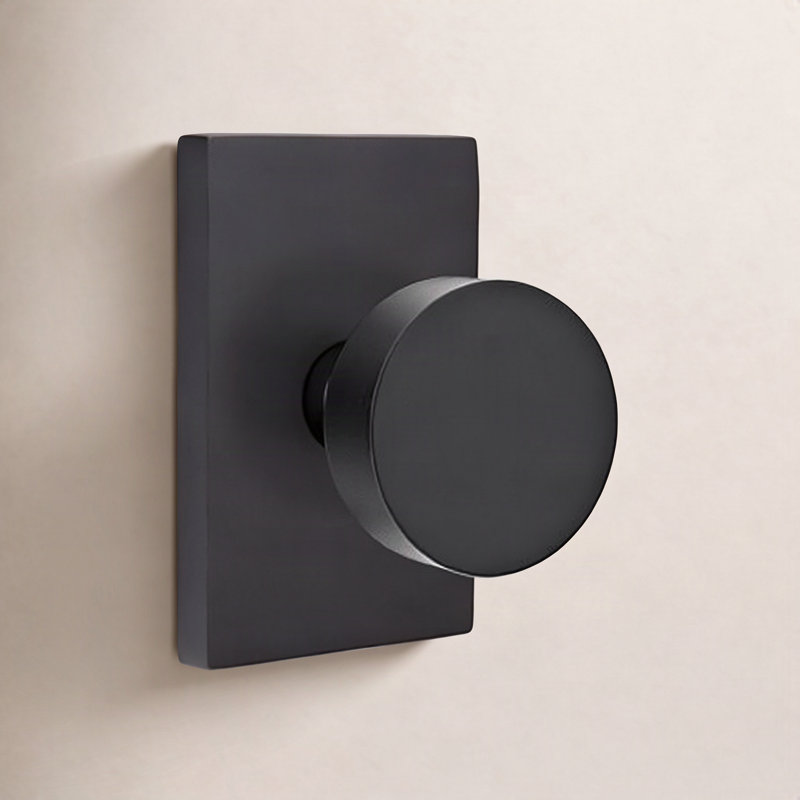Emtek Privacy Knobset w/ Modern Rectangular Rosette and Round Knob, Flat Black