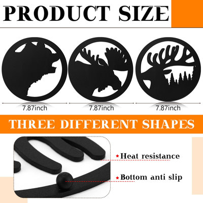 Cast Iron Trivets Cookware Kitchen Accessories Metal Trivets for Hot Dishes Dutch Oven Wood Stove Cast Iron Pot Holder Moose Pots and Pans, 3 Pcs, Bear, Deer, Elk