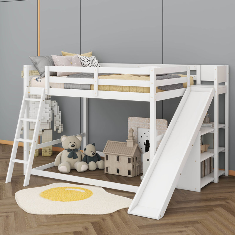 Lit superposé double au dessus d'un lit double avec échelle, Blanc