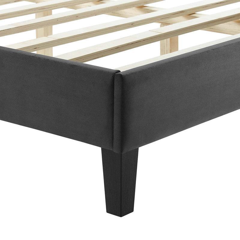 Modway Leah Chevron Tufted Performance Velvet Platform Bed, Queen, Dark Gray