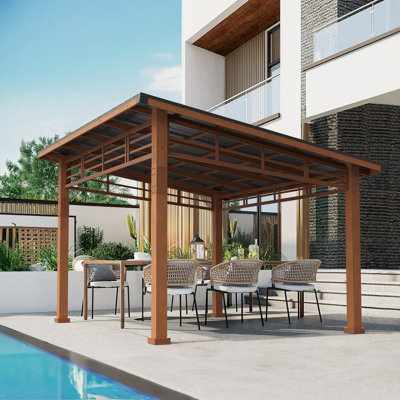Pavillon de jardin en bois massif 12 pi x 10 pi, Arcadia, toit en acier incliné résistant, avec rideau, cadre en cèdre, pavillon de barbecue