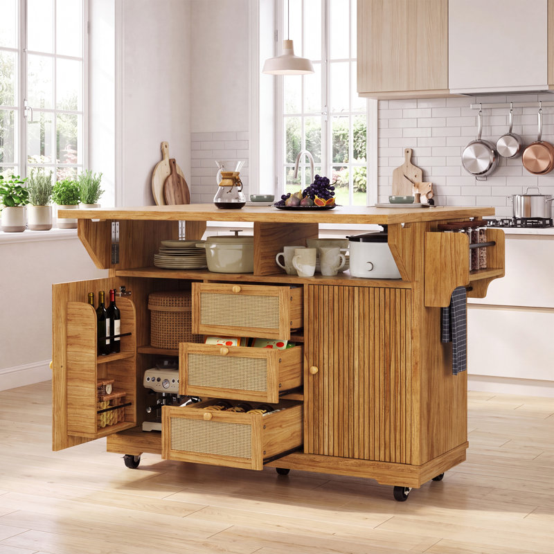 142.5 cm W Kitchen Cart with Top, Brown