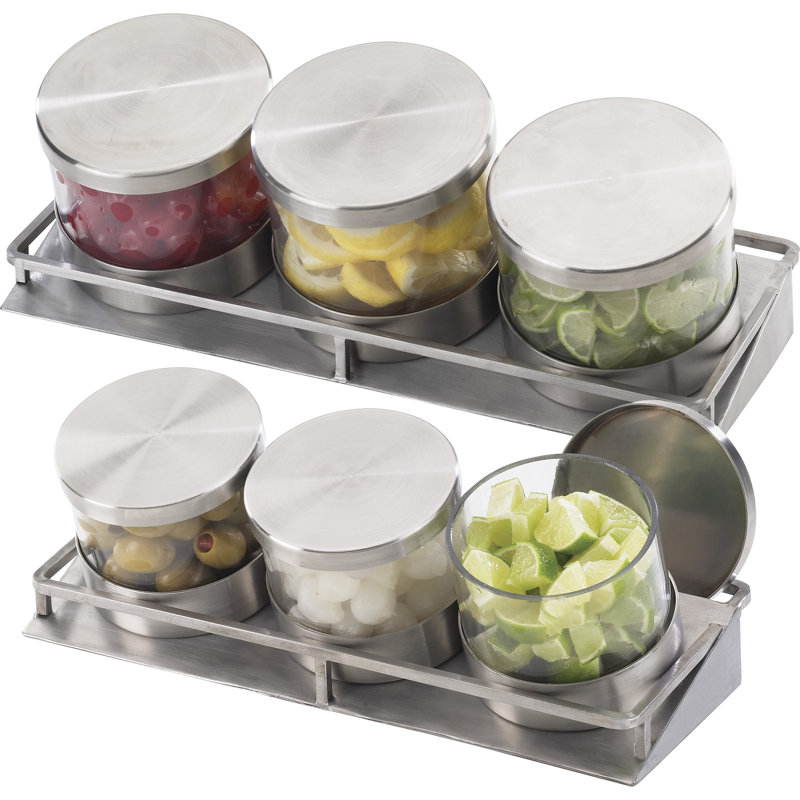 Présentoir de mixologie en acier inoxydable à 3 pots - pots de 16 oz avec couvercle à charnière