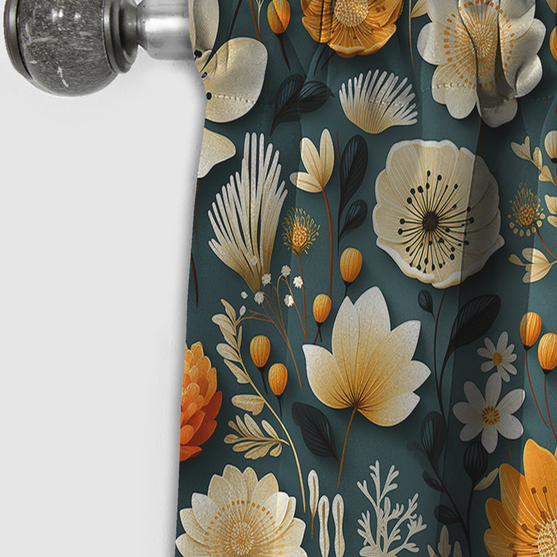 Mod Floral Nostalgia III - Rideau Mid-Century - Rideau géométrique occultant en velours - 1 panneau, L 52 po x L 95 po