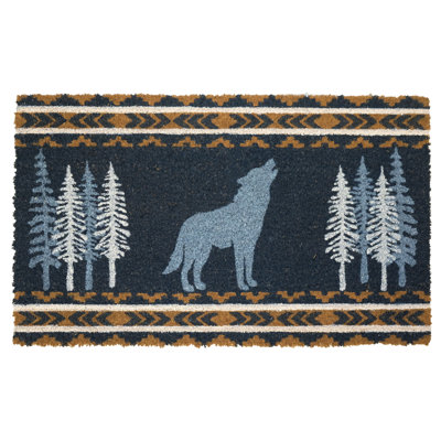 Midnight in the Woods Howling Wolf Rustic Forest Coir 30" x 18" Non-Slip Indoor and Outdoor Door Mat