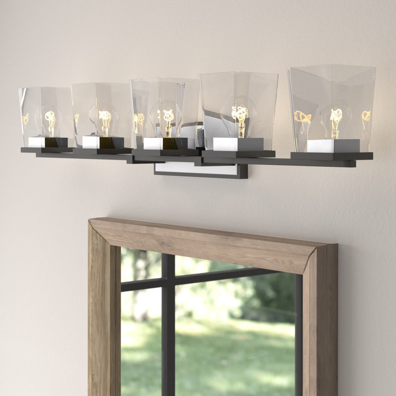 Braydon 5-Light Dimmable Vanity Light with Clear Glass Shades, Chrome