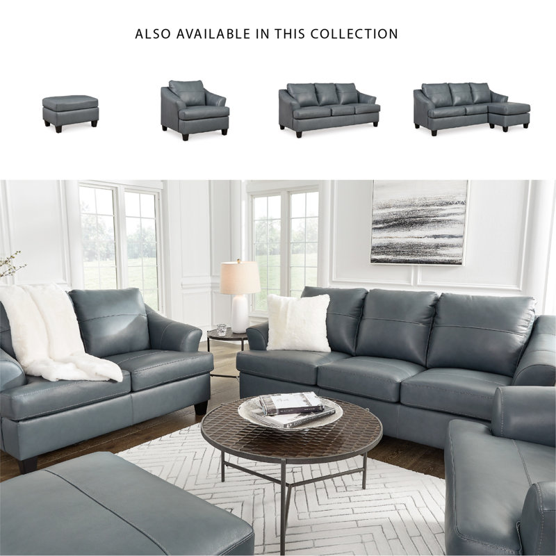 Genoa 88" Leather Sofa, Blue Leather Match