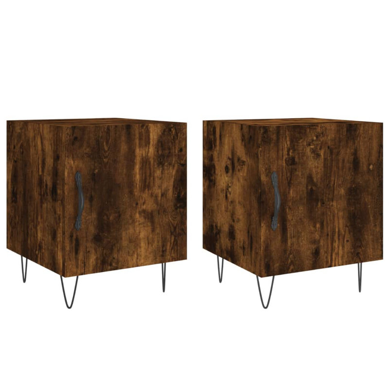Couey 40cm W Iron Bedside Table, Smoked Oak