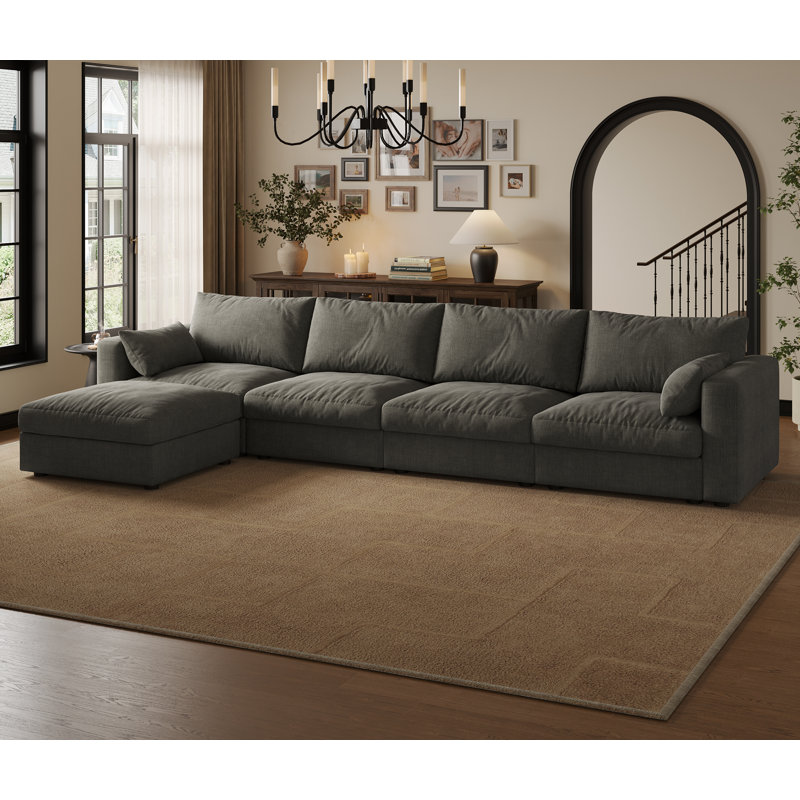 Canapé modulaire de 128 po avec rangement, Chenille grise foncée, H 39 po x l 128 po x P 64 po 