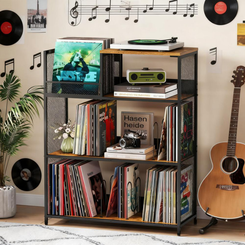 4-Tier Large Record Player Stand With Adjustable Dividers, Vinyl Storage For 450 Albums