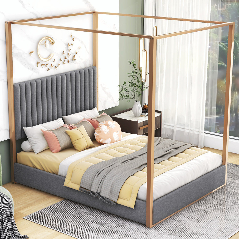 Mercer41 Divisha Upholstered Canopy Bed with Headboard and Frame | Wayfair