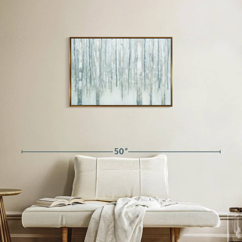 Bouleaux en bleu-gris d'hiver, Cadre flottant doré, 31 po x 21 po
