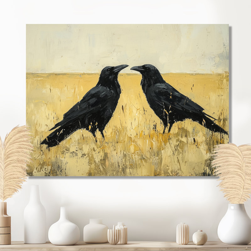 «2 Crows At The Field Edge I - Bird», reproduction d'art en métal, H 12 po x l 20 po