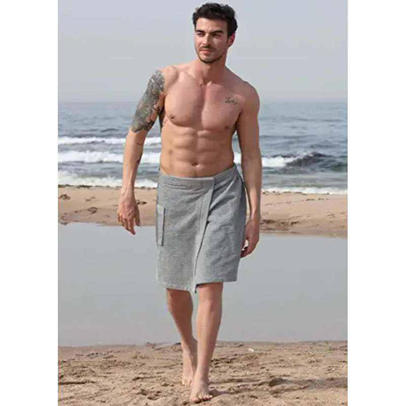 Enveloppement pour serviette de bain pour homme 100% coton turc avec fermeture réglable, S, M, Gris