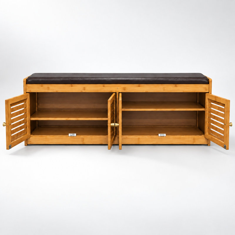 Banc de rangement à chaussures en bambou de 46 pouces avec portes
