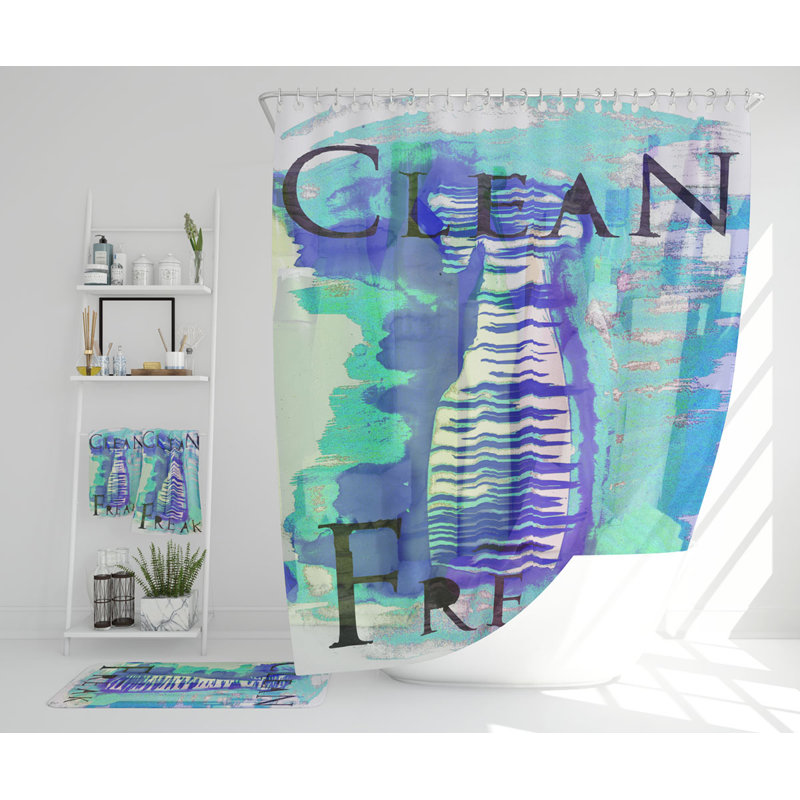 Nazmul Polyester Shower Curtain Set, Blue