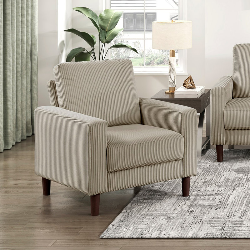 Rachelle 32" Modern & Contemporary Square Arms Chair - Cozy Corduroy Upholstery Chair, Durable Solid Wood & Plywood Frame, Stylish Exposed Faux Wood Legs