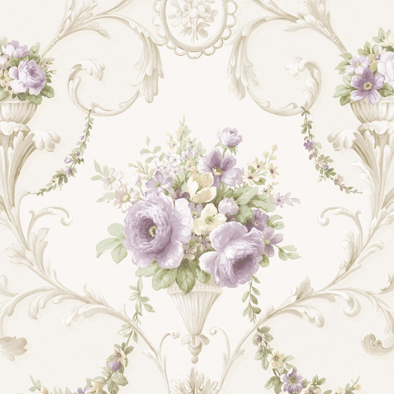 Motif floral ornemental, Beige / jaune / mauve