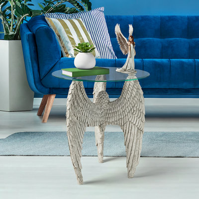 Angel Wings 21.5'' Tall Glass End Table
