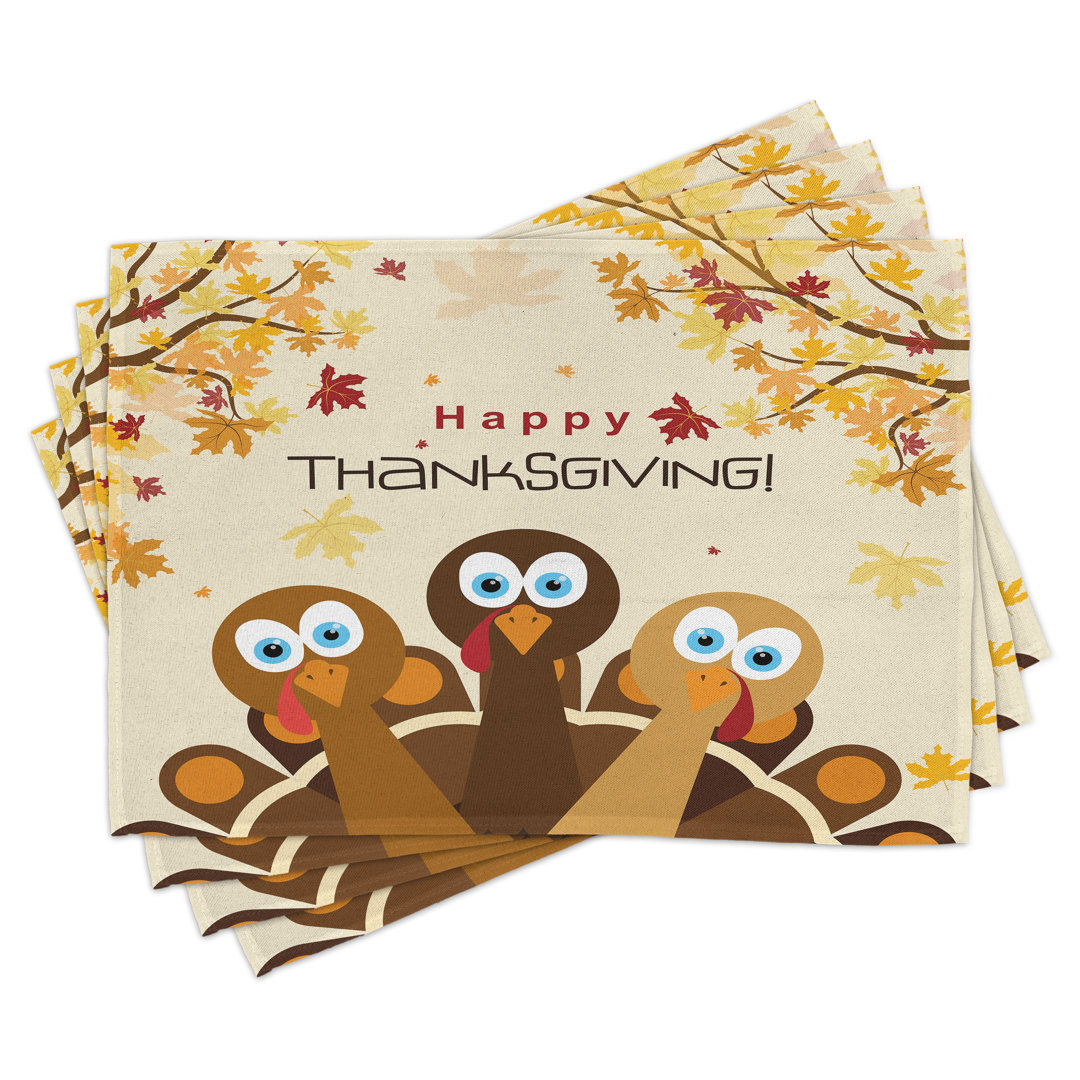 Vierer-Set Platzdeckchen mit Happy Thanksgiving-Schriftzug, mehrfarbig