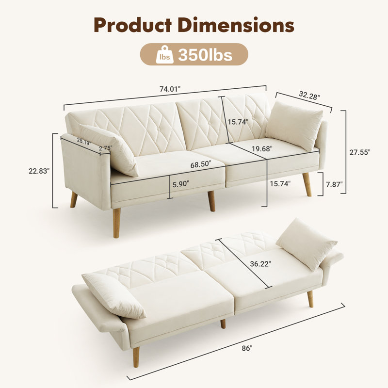 Futon canapé-lit, canapé, petit canapé, canapé-lit, causeuse, canapé de futon moderne Mid-Century, canapé de maison en velours pour le salon 