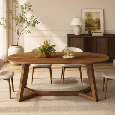 63″ Oval Solid Wood Dining Table for 4 to 6, Kitchen Table with Sturdy Tapered Legs and Sealed Water Resistant Finish, Dining Rooms
