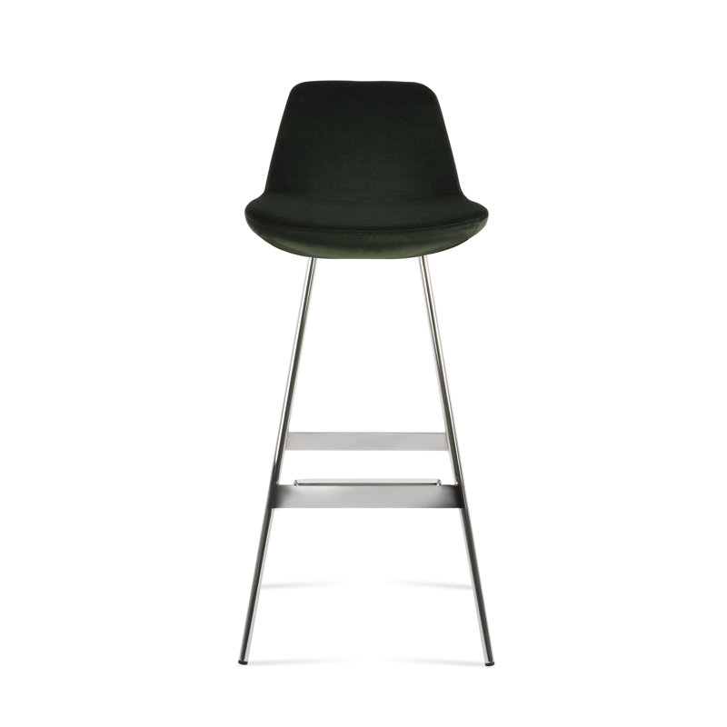 Pera Balat Stool, Chrome, Dark Green Velvet, Counter Stool (24" Seat Height)