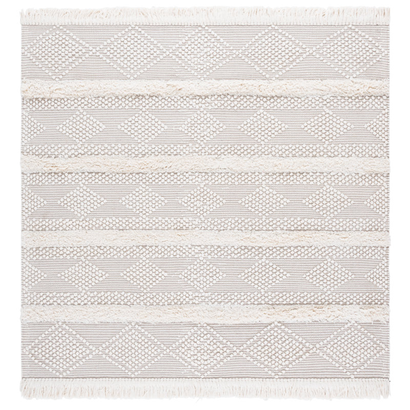 Tapis naturel / ivoire en laine / coton tissé à la main Natura 961, Carré 6 pi