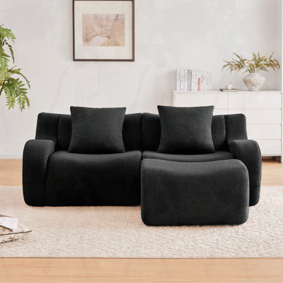 Canapé doux en tissu avec 1 repose-pieds