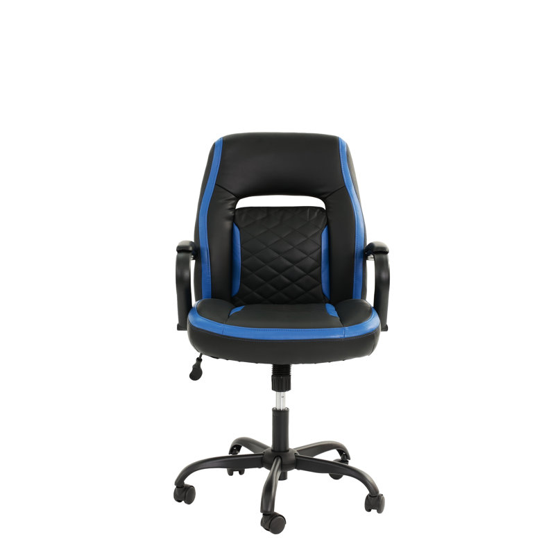 Chaise de bureau en similicuir avec dossier ajustable et confortable, Bleu / Noir