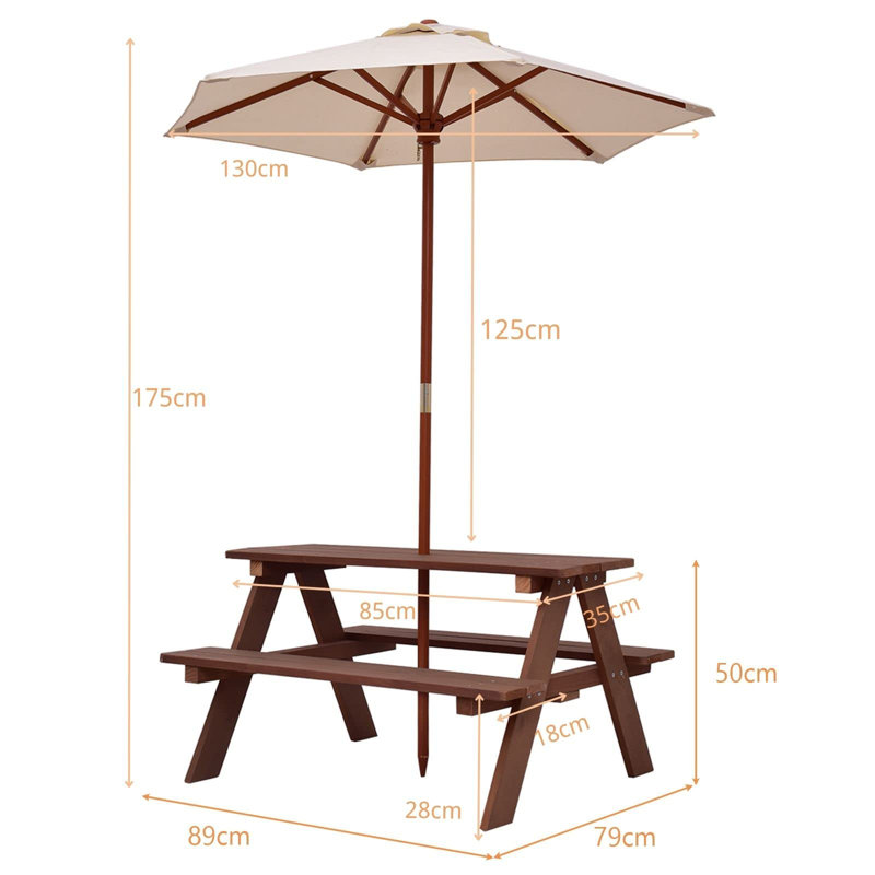 Aundrey Rectangular Outdoor Picnic Table With Umbrella Hole , 89cm cm W 79cm cm D