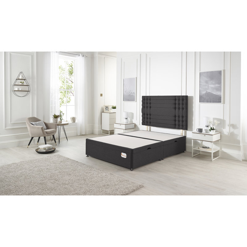 Luxara Solid Wood Side Opening Ottoman Bed Frame Plush Velvet, Black, Kingsize (5')