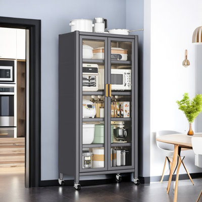 Armoire de cuisine en métal grise: conception de plancher-plafond avec armoires à double ouverture, roulement solide et roues lisses Rangement gris: porte de 250 kg tournant silencieusement