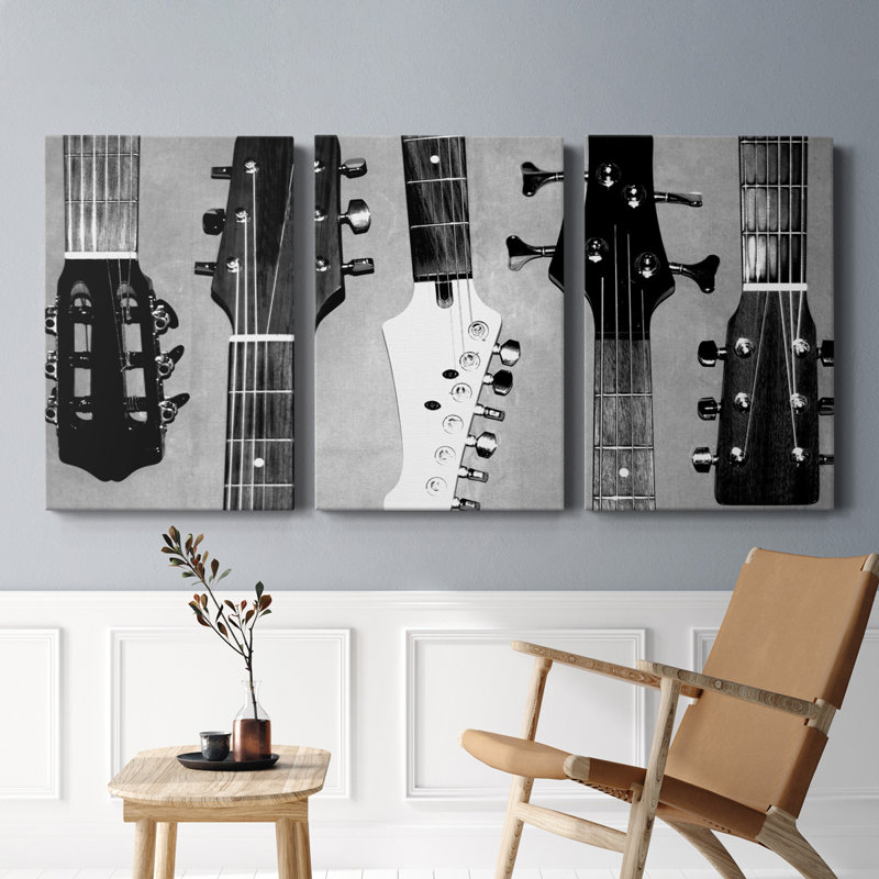 Tête de guitare I - toile tendue avec châssis de qualité supérieure - prête à être accrochée, H 12 po x l 24 po x P 1 po