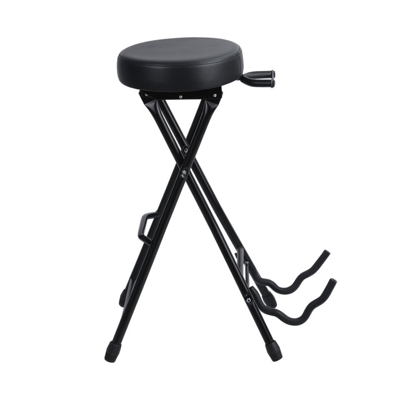 Tabouret de guitare pliable avec siège rembourré et support de guitare monté à l'arrière