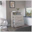 L Commode 4 tiroirs, plateau supérieur, 1 tablette ouverte - gris clair / blanc