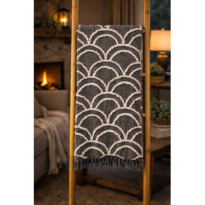 Grey Cotton Throw With Arch Design