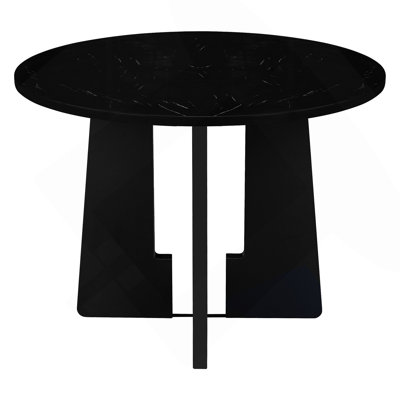 Table de salle à manger ronde pour comptoir en faux marbre de 43 pouces, table de salle à manger ronde Mid-Century moderne pour les cafés, restaurants, bars, bureaux à domicile et salles de conférence (noir)
